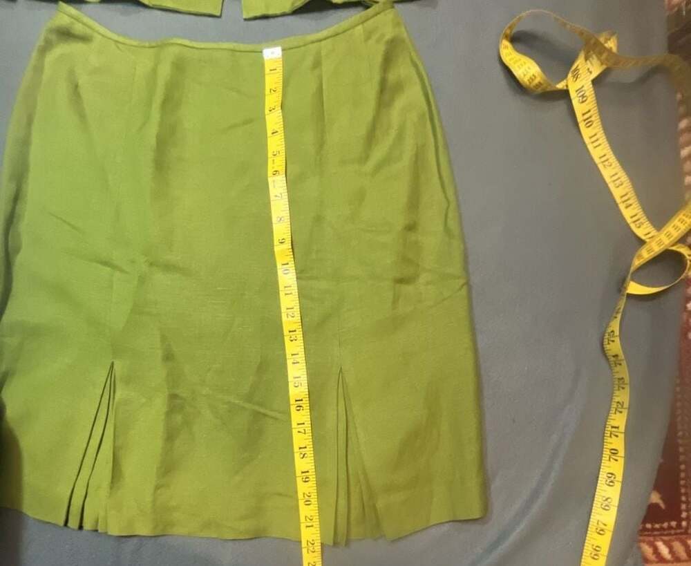 Le Suit Petite Women's 10P Lime Green Linen Blend Blazer and Skirt Suit Set - Picture 13 of 16